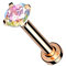 Piercing Labret Monroe en Acier Chirurgical 316 L Argenté et Oxyde de Zirconium - Zircon Rond Serti Quatre Griffes - Goujon à Fond Plat et Filetage Intérieur - 8 mm - (Or Rosé / Aurore Boréale, 2)