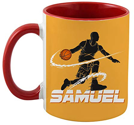 Getagift Personalised Basketball Player Any Name Sports Lover Gift for Men, Brother, Father, Boyfriend-Boy Birthday Present Gift idea Coffee Mug, Ceramic Mug. (Red Inside Coloured & Red Handle Mug)