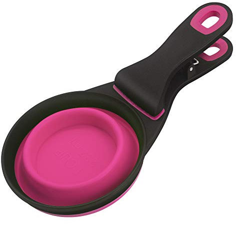 Buyter 3 en 1 TPE Pet Scoop Plegable Grano Bolsa Titular Taza medición Perro Comida Cuchara (L, Rosa)