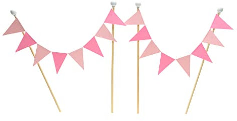 amazing buntings, Cake Topper, Handmade Bunting Flags Banner Party Decoration, Fully Assembled, for Women, Men, Girls, Boys, Pink Pastel, Set of 2