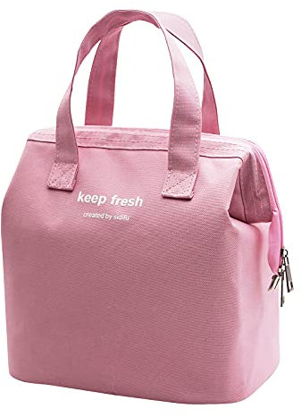 Mziart Isolierte Lunch-Tasche, einfache Bento-Kühltasche, Lunch-Tragetasche für Lunchbox für Damen, Herren, Erwachsene, Picknick, Arbeiten, Wandern, Strand (Rosa)