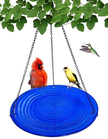 Songbird Essentials Cobalt Swirls Glass Hanging Birdbath