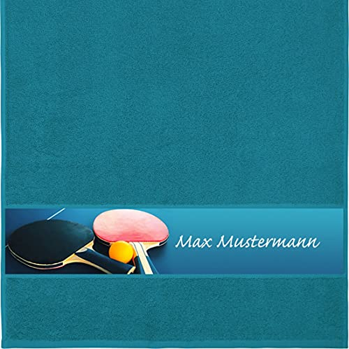 Manutextur Handtuch mit Namen - personalisiert - Motiv Tischtennis 3 - viele Farben & Motive - Dusch-Handtuch - Petrol - Größe 50x100 cm - persönliches Geschenk mit Wunsch-Motiv und Wunsch-Name