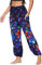 Nuofengkudu Damen Hippie Haremshose Yogahose mit Taschen Thai High Waist Yoga Hosen Leichte Dünn Boho Ethno Muster Strand Sommerhose Pumphose Freizeithose Einheitsgröße Y-Blau B