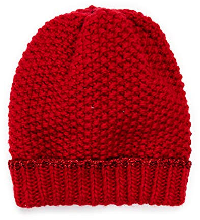 MUK LUKS Damen Lurex Cuff Cap Winter-Hut, Mohnblume/Ausflug, einfarbig (Poppy/Getaway Solids), Einheitsgröße