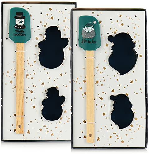 com-four® 6-teiliges Backset grün - Plätzchenform und Teigschaber mit weihnachtlichen Motiven - Keksausstecher für Weihnachten - Teig-Spatel [Auswahl variiert] (6-teilig - grün)