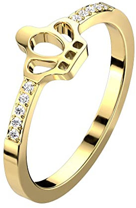 Paula & Fritz® Ring Damen Krone Gold Zirkonia Klar 316L Chirurgenstahl Größe 52 (16,6) 6,5-mm Breit Verlobungs-Ring Herren-Ring Partnerring Ehering