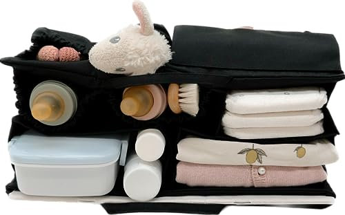 lilibell Windeltasche für Newborn Baby Essentials, Handtaschen Organizer für Eltern, Taschenorganizer mit Fach, Flexibel und Waschbare Wickeltasche für Baby, Ideal für Reisen, Classic Schwarz
