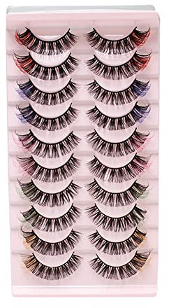 False Eyelashes Colored Russian Strip Lashes D Curl Wispy Natural Faux Mink Eyelashes Colorful False Eyelashes Makeup for Party Halloween Cosplay (Mix-01)