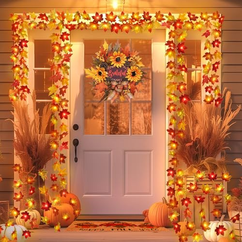 Runleo 2 Pack Fall Decorations for Home Maple Leaf Lights Total 20ft 40 LED