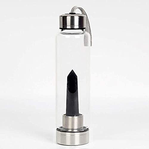 Crystal Water Bottle Healing Crystal Quartz Glass Water Bottle 550Ml Removable Portable Leak Proof Gemstone Bottle Crystal Healing Properties (Color : Obsidian, Size : Steel cover)