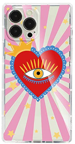 Compatible with iPhone 13 Pro Max Case, Abstract Red Love Heart Evil Eyes Valentines Pattern for iPhone Case Girls Women, Soft TPU Transparent Trendy Clear Case for iPhone 13 Pro Max