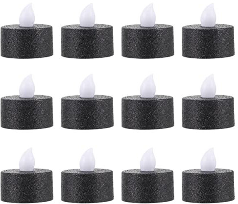 OSALADI 12pcs LED Tealight Candles Battery Tea Lights Glitter Candle Light Votive Candles Decor for Room Office Festival Wedding Black