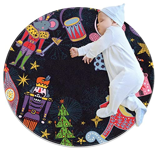 Round Area Rugs Nutcracker Christmas Indoor Entryway Doormat Throw Runner Rug Floor Carpet Pad Yoga Mat for Living Room Bedroom 2.3 Feet