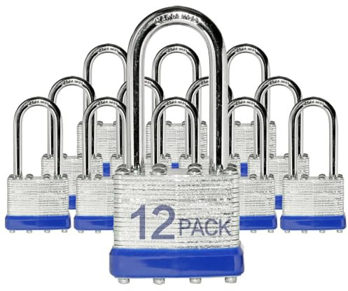 XanHen Candados de acero laminado con llave igual a granel, candados de grillete largo, paquete de 12 para pestillo de cerrojo, cobertizos, vallas, casillero de almacenamiento, escuela, gimnasio
