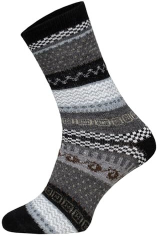 HomeOfSocks 2 Paar Warme Hygge Socken Für Herren Und Damen Aus Echter Wolle - Wollsocken Mit Fröhlich Bunten Mustern Und Druckarmer Zehennaht | Schwarz Gr. 35-38