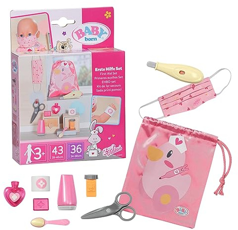 Baby born First Aid Kit 834091 - Accessories for Baby born Dolls - Includes 9 Medical Doll Accessories and Drawstring Pouch - Suitable for Kids from 3+, Pink