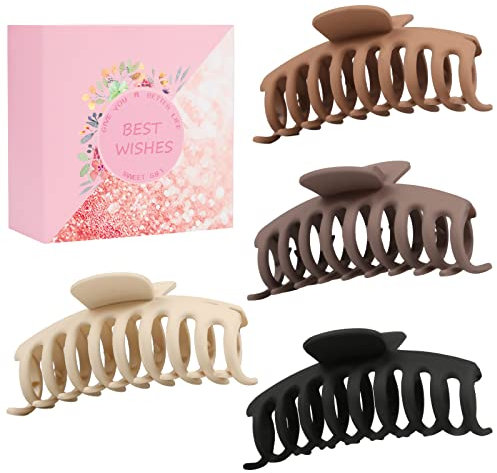 Wolfway Mollette grandi per capelli, 4 pezzi, 10,9 cm, per donne e ragazze, fermagli per capelli opachi per capelli spessi, clip vintage anni '90 (crema, beige, kaki, marrone scuro)