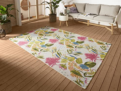 Hanse Home Flowers and Leaves In- & Outdoor Teppich – Flachgewebe, Tropical Jungel Florales Blumen Design, ÖKO-TEX Wetterfest & UV-beständig für Balkon, Terrasse, Garten, Wohnzimmer - Bunt, 200x285cm