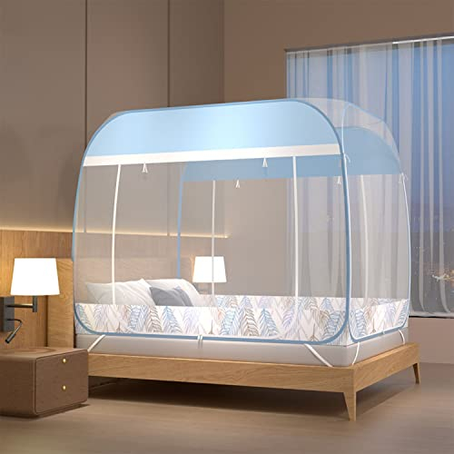 Pop-Up Moskitonetz Zelt Portable Folding Design mit Großen Quadratischen Top Abnehmbaren Stahldraht Bett Vordach für Garten Camping Reisen, 150 * 200 * 170CM