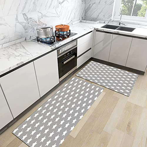 2stk Küchenteppich Waschbar rutschfest Küchenmatte,Stern, große Sterne Muster Monochrom kunstvolle moderne Baby Kinderzimmer Design Stern,Küchenläufer Fußmatte Teppich Läufer Badematten 45x70+45x120cm