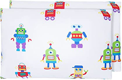 Wildkin 2er-Pack Mikrofaser-Kissenbezüge für Jungen und Mädchen, weicher und atmungsaktiver Stoff, perfekte Größe für Kleinkinderkissen (Roboter)