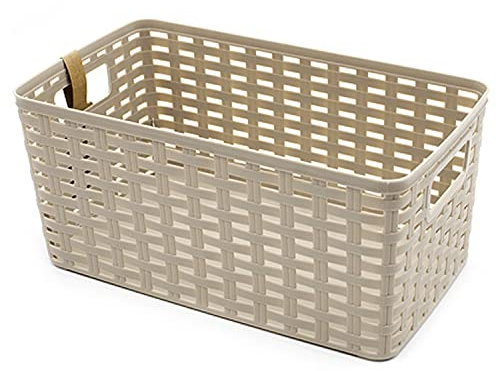 CABLEPELADO Cesta de Almacenamiento Organizador, Cesta de Almacenaje Multiuso, Caja Organizadora, Cesta de baño, 38 cm largo x 19 cm alto x 28 cm fondo, Capacidad 18 litros, Rattan, Beige