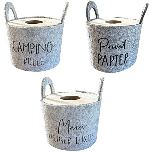 ReWu Dekoaufsteller Banderole Toilett-Papier Camping-Edition, Einfarbig,Privat Papier,Camping Rolle,Mein Kleiner Luxus