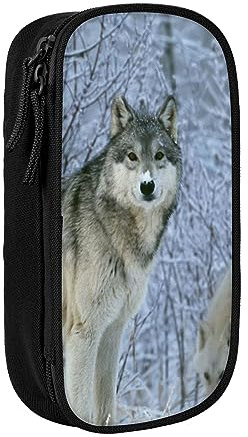 AABSTBFM Wilde Tiere Wolf Federmäppchen Große Kapazität Fach Bleistift Stift Tasche mit Reißverschluss für Schule, Büro und Reisen, Schwarz, Schwarz , Einheitsgröße, Schulranzen