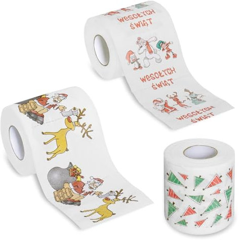 Lot de 3 rouleaux de papier toilette de Noël amusant pour échange de cadeaux Motif éléphant blanc