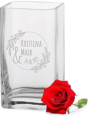 LALALO Leonardo Vase mit Gravur als Hochzeit Geschenk, Personalisiert als Hochzeitsgeschenk, Sandzeremonie, Hochzeitstag, Blumen-Deko für den Tisch (20x11x9 cm, Ewigkeitszweig)