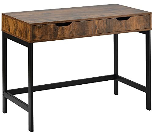 Merax Computer Desk | Dressing Table with 2 Drawers | Spacious Wooden Office Desk for Office or Home | Brown