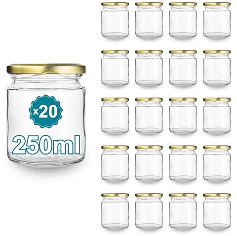 Espirito Rebelde 20 Pots en Verre Vides Ronds 250 ml | Parfaits pour les Confitures, les Conserves, le Miel et les Bonbons | Mariage