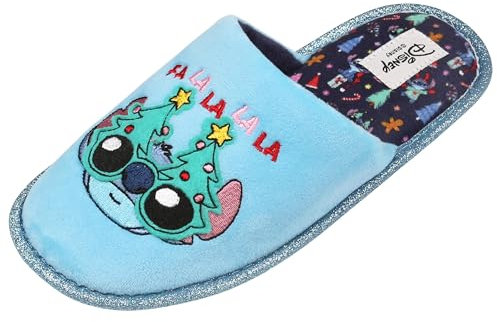 DISNEY Stitch Weihnachtspantoffeln/Pantoffeln, Damenpantoffeln + dekorative Tasche 40-41 EU / 7-8 UK
