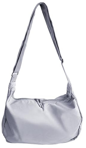 GoPaw Nylon Umhängetasche Damen, Damen Halbmond Crossbody Schultertasche, Crescent Crossbody Bag Herren Groß Schultertasche mit Verstellbarem Riemen, Kuriertasche Hobo Casual Tasche(grau)