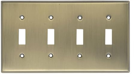 Rio Salto Metal Antique Gold Toggle Wall Plate MID SIZE Light Switch Cover Wall Plate Mid Size, Quad Toggle Switch 4-Gang 1-Pack