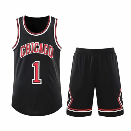 ABRTJCL Basketball Trikot Shirt und Shorts, Kinder/Erwachsene Basketball Jersey, Kinder/Erwachsene Basketball ärmellose Anzug, 2-Teiliges Kinder/Erwachsene T-Shirt Weste + Shorts schwarz L
