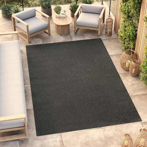 TAPISO Mono Teppich Kurzflor Indoor Outdoor UV-beständig Dunkelgrau Einfarbig Wohnzimmer Schlafzimmer Kinderzimmer Modern Design ÖKO-TEX 140 x 200 cm