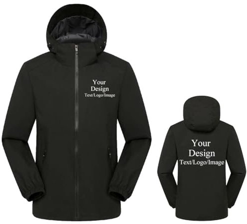 Veste Coupe-Vent avec Logo Personnalisé, Manteau avec Texte/Image Personnalisé, Alpinisme en Plein Air pour Hommes et Femmes, Sweat À Capuche Imperméable À La Mode Black,L