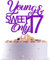 Party-Dekoration für Mädchen und Jungen, 17 Jahre alt, 17 Jahre, Jahrestag, Party-Dekorationen, Young & Sweet Only 17, Kuchendekoration, violetter Glitzer