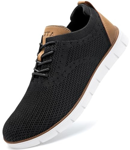 LEZTA Schuhe Herren Anzugschuhe Sneaker Oxfords Business Mesh Stoff Atmungsaktiv Sportschuhe Tennisschuhe Walkingschuhe Komfortabel Schwarz 46 EU