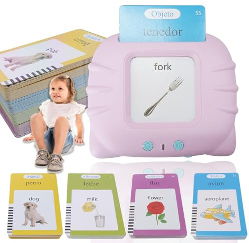 Spanisch Englisch Sprechende Flashcards,Zweisprachig Sprechende Flash-Karten, Lernspielzeug für Kleinkinder2-5 Jahre Alt, 112 Blätter 224 Wörter,Hörbar Lernspielzeug,für Jungen Mädchen