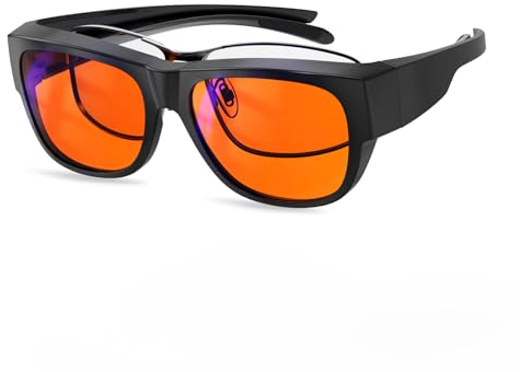 Goiteia 100% Orange Blue Light Blocking Überziehbrille - Amber getönte Gaming-Brille für besseren Schlaf - ultraleicht