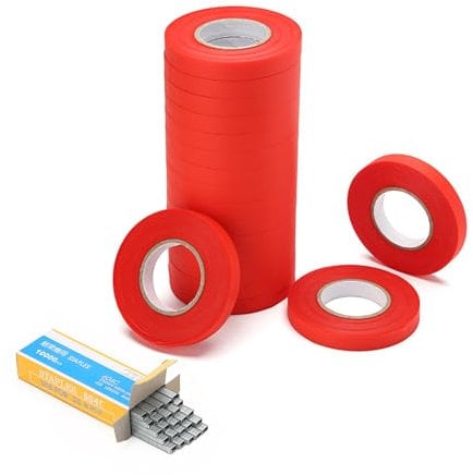 Maquina para Atar Plantas, 20 Rollos de de Cinta Jardín y una Caja de Grapas, Atadora Agricola para Atadora de Tomates, para Uvas, frambuesas, Tomates, Verduras y Flores