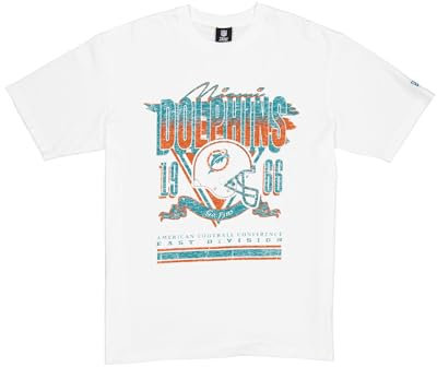 MIAMI DOLPHINS New Era Cap NFL Oversized T-Shirt Screent Print Distressed Team Graphic White Unisex