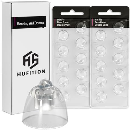 HUFITION Oticon hearing aid domes, Oticon Minifit Bass 8mm Double Vent - hearing aid supplies, Replacement domes, hearing aid batteries, premium quality hearing aid accessories - 2Packs