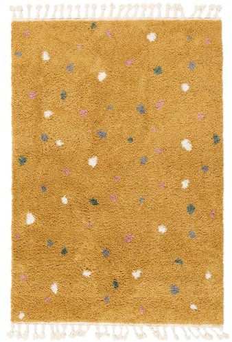 RugVista Confetti Teppich, Kinderzimmerteppich, 160 x 230 cm, Rechteckig, Kinderteppich für Kinder, Polypropylene, Spielteppich Babys Junge Mädchen, Keine schädlichen Stoffe, Gelb