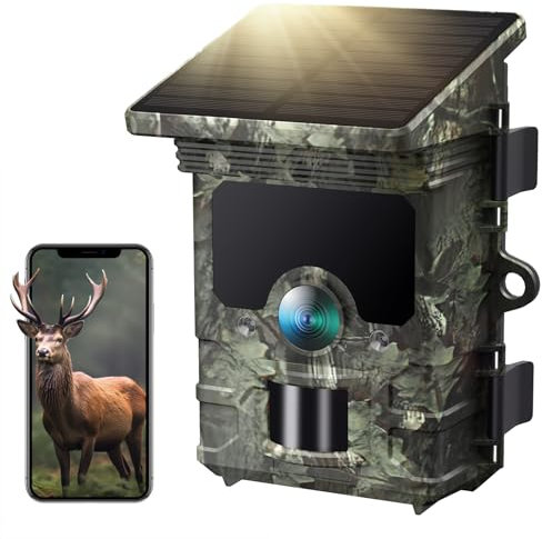 VOOPEAK Wildlife Camera Solar Powered,4K 46MP WiFi Bluetooth Trail Game Cameras Waterproof Outside Hunting Camera, 0.1s Trigger Time with 120° Detection Angle Night Vision Motion Activated