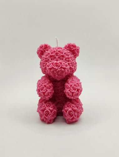 Rose Bear Candle, Bear rose, Valentine gift, Love gifts, Teddy bear, Love candles, Handmade candle,Soy wax, Luxury candles, Christmas candle (Pink)