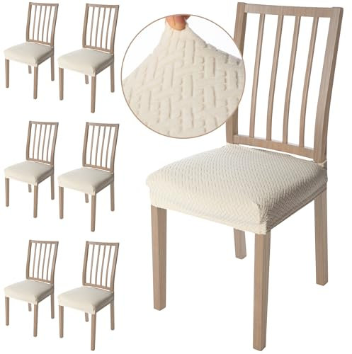 Viste tu hogar Pack 6 Funda Silla Comedor de 45 a 55 CM, Sin Respalda, 100% Poliéster, Impermeable, Fácil de Instalar y Limpiar, Cuadro, Beige